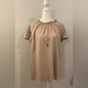 Express Jacquard ruffle mock neck top, size L